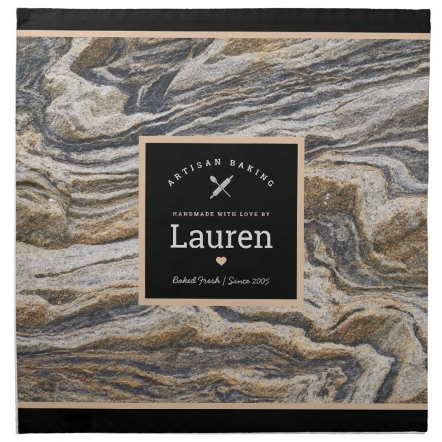 Artisan Baker Rising Dough Cover -Grey Tan Stone Cloth Napkin (Front)