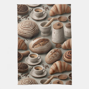 Artisan Bakery Still Life Pattern with Bread Kitchen Towel
