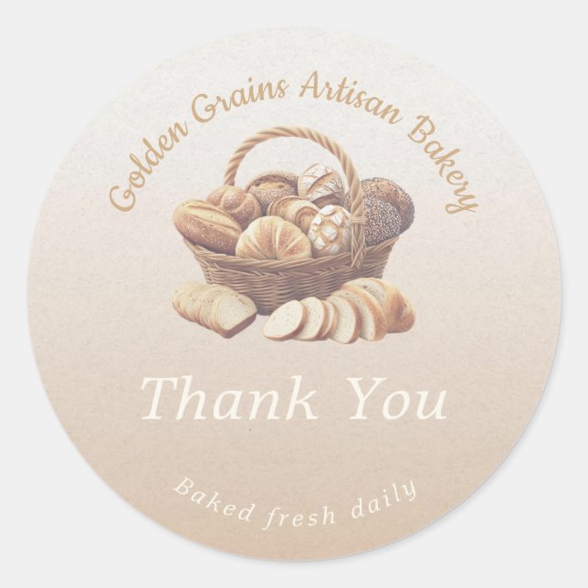 Artisan Bread Basket Thank You Classic Round Sticker (Front)