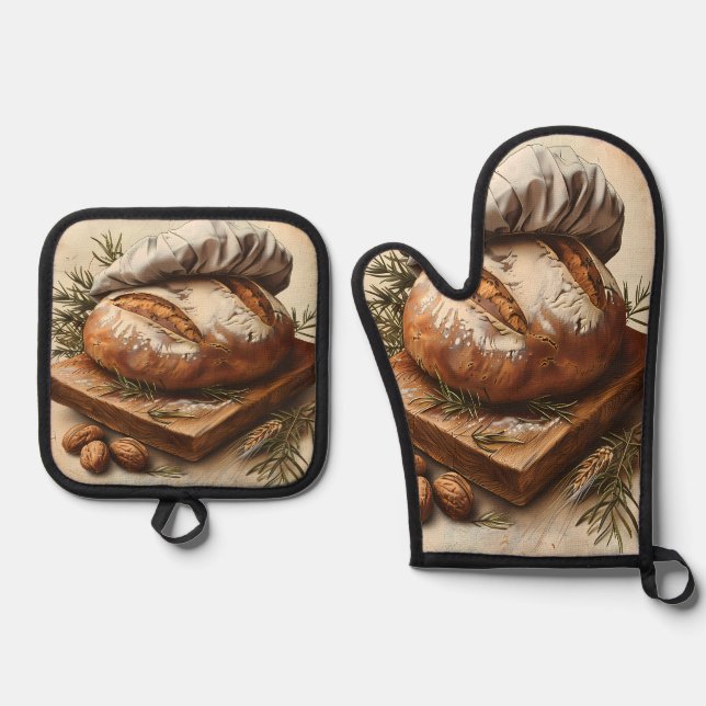 Artisan Bread Lover Oven Mitt and Pot Holder Set (Front)