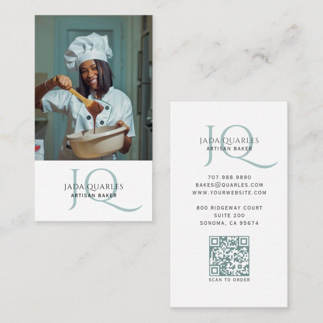 Artisan Bread Maker Photo Monogram QR Code Business Card (Front/Back)