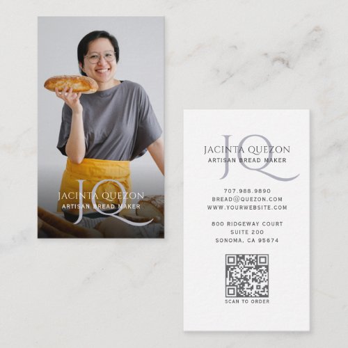 Artisan Bread Maker Photo Monogram QR Code Business Card