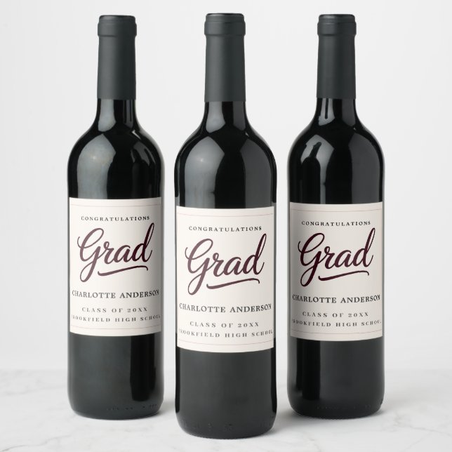 Artisan Burgundy Script Grad Bottle Label (Bottles)