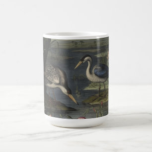 Artisan Chinoiserie Blue Crane Antique Botanical Coffee Mug