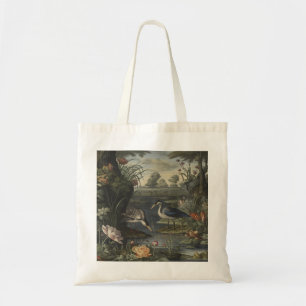 Artisan Chinoiserie Blue Crane Antique Botanical Tote Bag