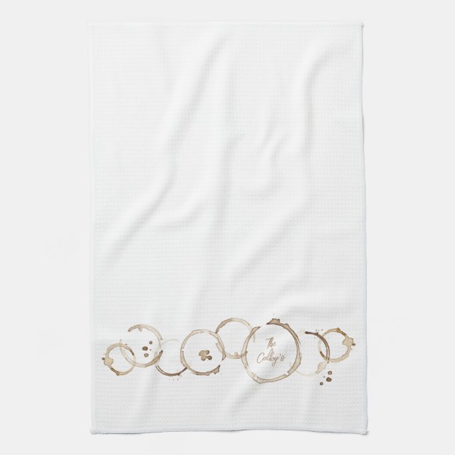 Artisan Coffee Rings NAME Brown White Kitchen Fun Towel (Vertical)