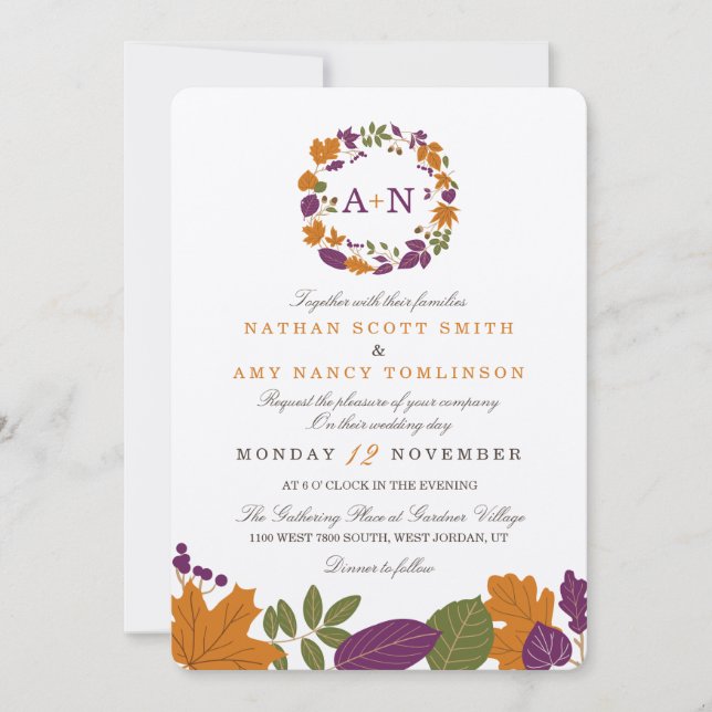 Artisan Cream Fall Wreath Wedding Invitations (Front)