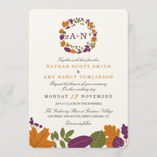 Artisan Cream Fall Wreath Wedding Invitations