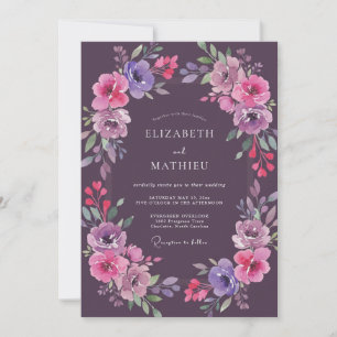 Artisan Deep Purple Wildflower Wedding Invitation