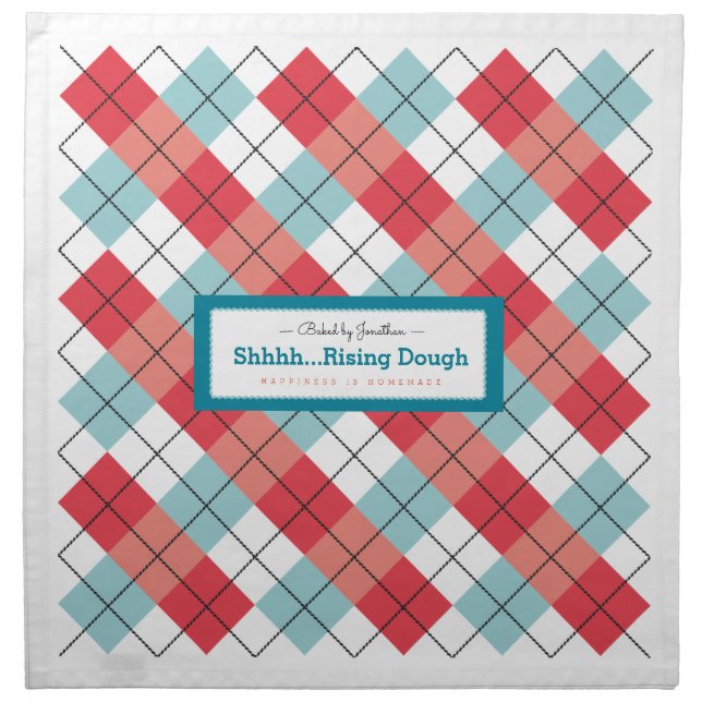 Artisan Dough Cover. Argyle Blue/Coral Cloth Napkin (Front)