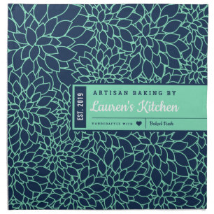 Artisan Dough Cover - Dahlia Navy Blue+Mint Green Cloth Napkin