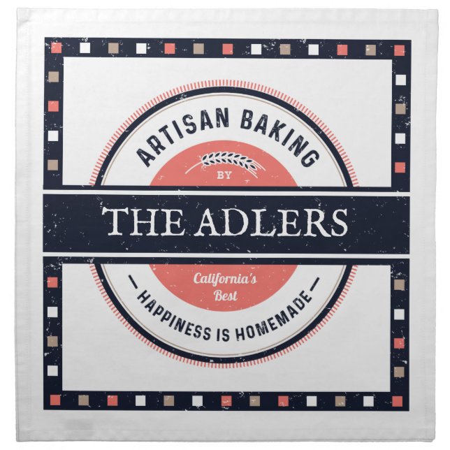 Artisan Dough Cover.Rustic-Navy-Coral Cloth Napkin (Front)