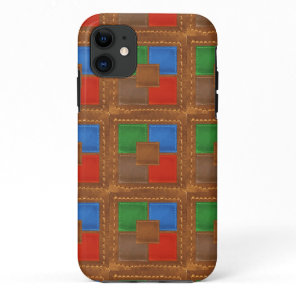 Artisan Elegant Leather Look Squares Patchwork iPhone 11 Case