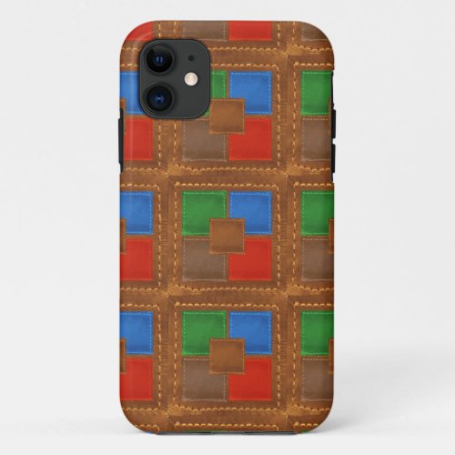 Artisan Elegant Leather Look Squares Patchwork iPhone 11 Case