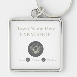 Artisan Farm Shop or Farmers Market Bee Logo Keychain
