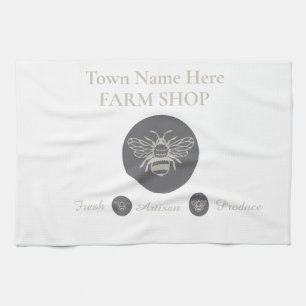 Artisan Farm Shop or Farmers Market Bee Logo Kitchen Towel