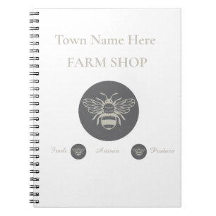 Artisan Farm Shop or Farmers Market Bee Logo  Notebook