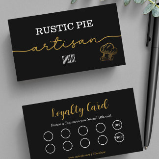  Artisan Gold Baker Bakery Chef Hat Catering Black Loyalty Card