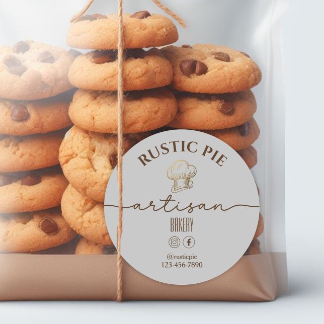 Artisan Home Bakery Gold Chef Hat Light Gray Classic Round Sticker (Creator Uploaded)