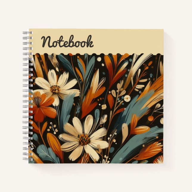  Artisan Orange Blooms Folk Art Top label Notebook (Front)