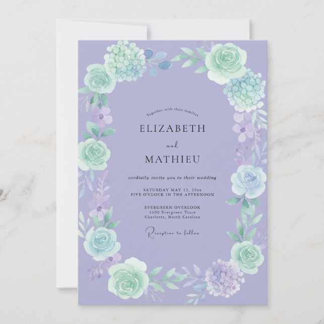 Artisan Periwinkle Mint Peony Wedding Invitation (Front)