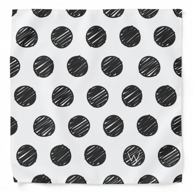 Artisan Polka Dots Black White Chic INITIAL Fun Bandana (Front)