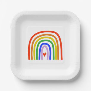 Artisan Rainbow Heart Colorful Modern Fun Paper Plates