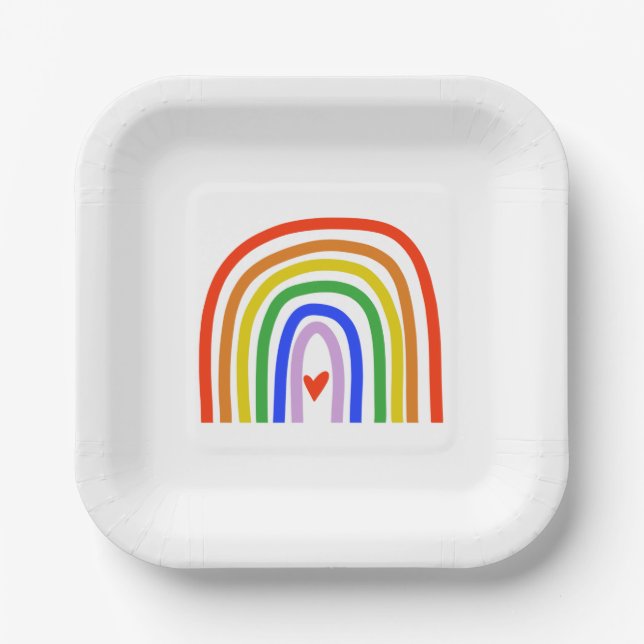 Artisan Rainbow Heart Colorful Modern Fun Paper Plates (Front)