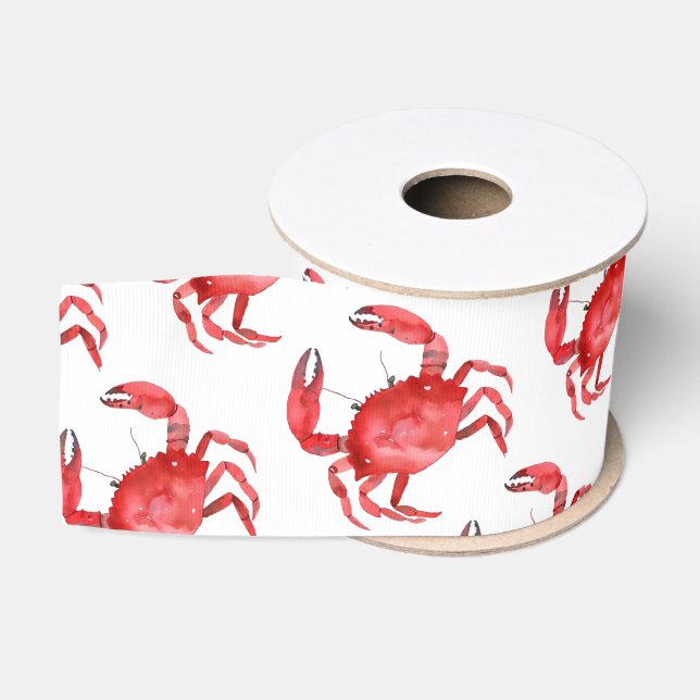 Artisan Red Crab Coastal Colorful Travel Fun Grosgrain Ribbon (Spool)