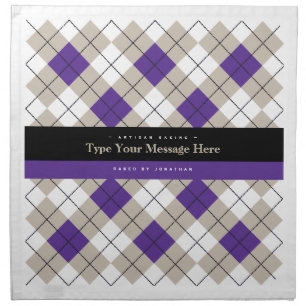 Artisan Rising Dough Cover. Argyle Purple/Taupe Cloth Napkin