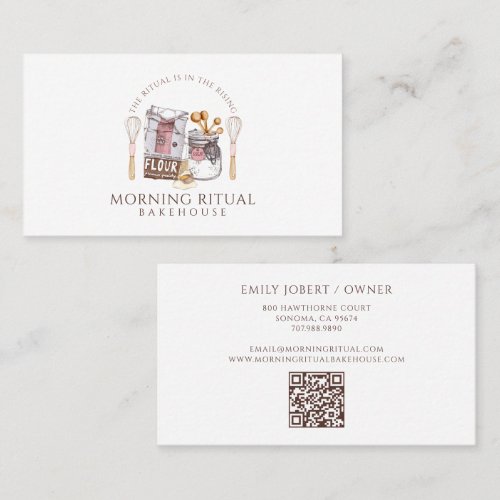 Artisan Watercolor Baker Dessert Caterer QR Code Business Card