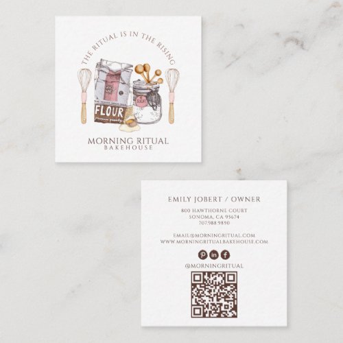 Artisan Watercolor Baker Dessert Caterer QR Code Square Business Card