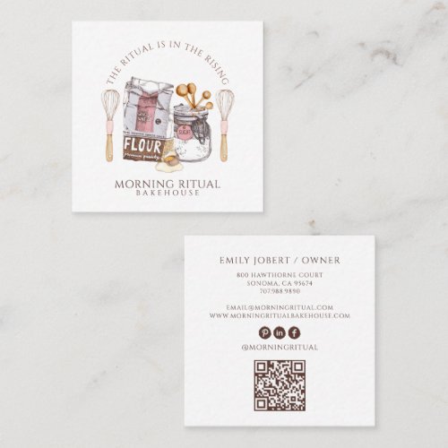 Artisan Watercolor Baker Dessert Caterer QR Code Square Business Card