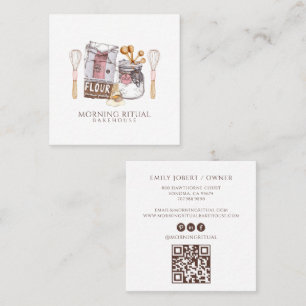 Artisan Watercolor Baker Dessert Caterer QR Code Square Business Card