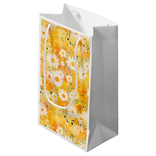 Artisan Wildflowers Yellow Orange Happy Daisies Small Gift Bag (Front Angled)