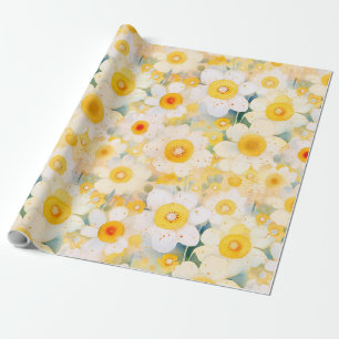 Artisan Wildflowers Yellow Orange White Happy Fun Wrapping Paper