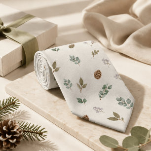 Artisan Winter Botanical Elegant Sage Green Men's Neck Tie