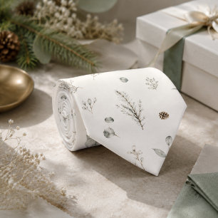 Artisan Winter Botanical Elegant Sage Green Men's Neck Tie
