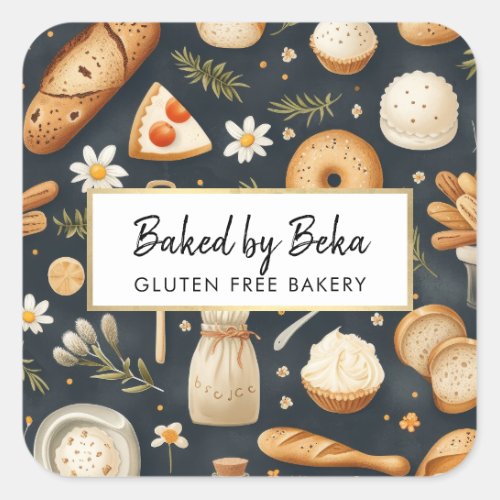 Artisanal Delights Bakery Bread Pastries Square Sticker