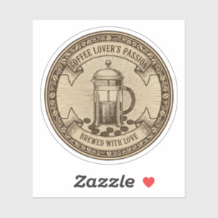 Artisanal French Press Coffee Vintage "Brewed Sticker