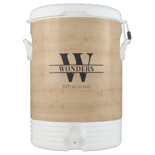 Artisanal Light Wood Texture Custom Monogram Beverage Cooler