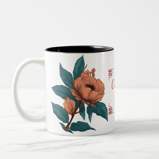 Artisanal Rose: Hand-Painted Floral Elegance Two-Tone Coffee Mug (Left)