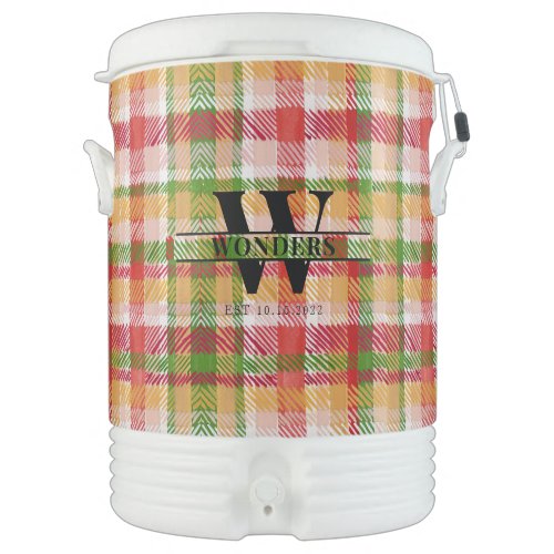 Artisanal Tartan Texture Custom Monogram Beverage Cooler