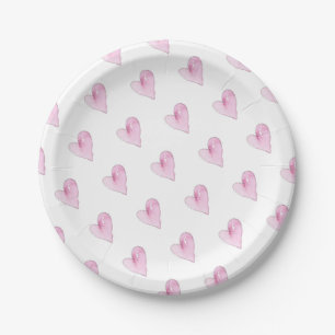 ArtisanPink Heart Watercolos Love Valentines Day Paper Plates