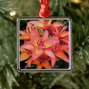Artisitc Coral Colored Garden Lilies Metal Ornament