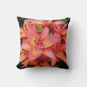 Artisitc Coral Colored Garden Lilies Throw Pillow