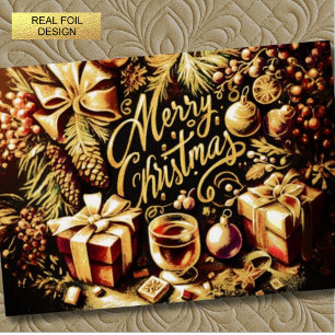 Artisitc Warm Chocolate Festive Cozy Christmas Foil Holiday Card