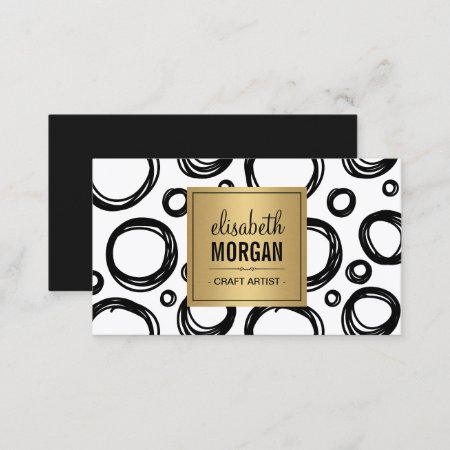Artist Abstract Sketch Circles And Gold Name Logo Business Card