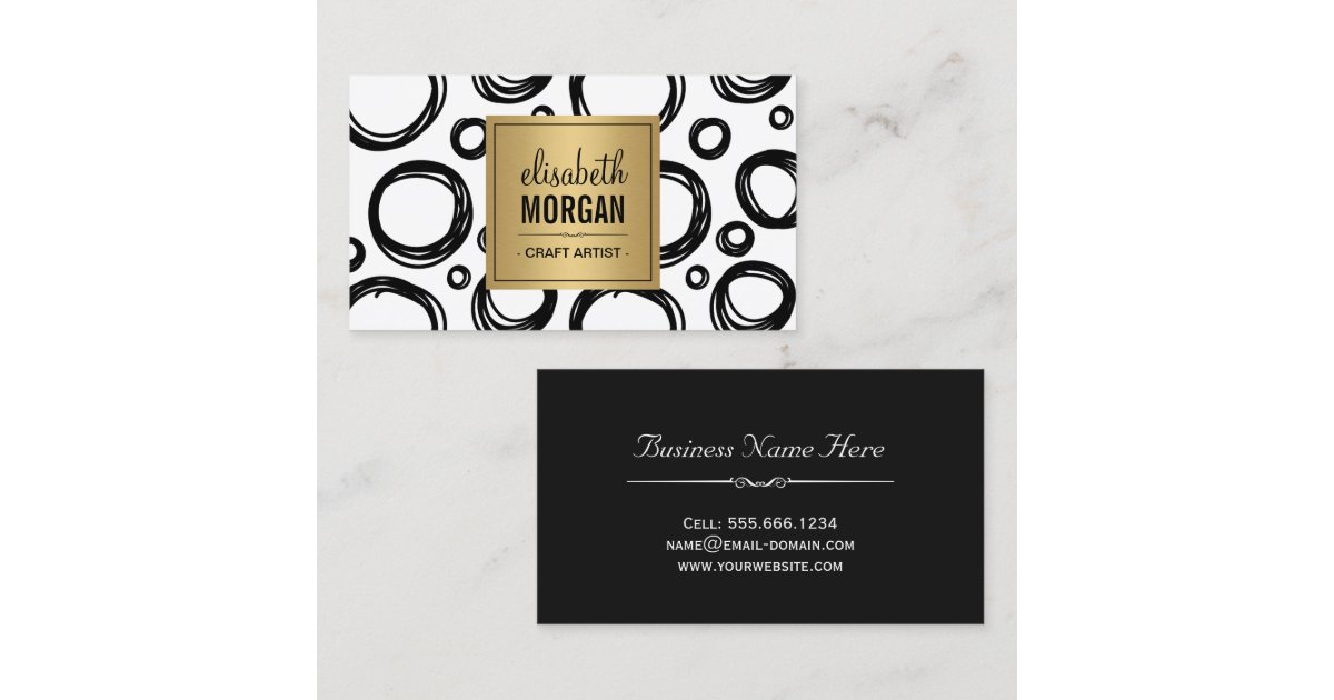 Artist Abstract Sketch Circles And Gold Name Logo Business Card