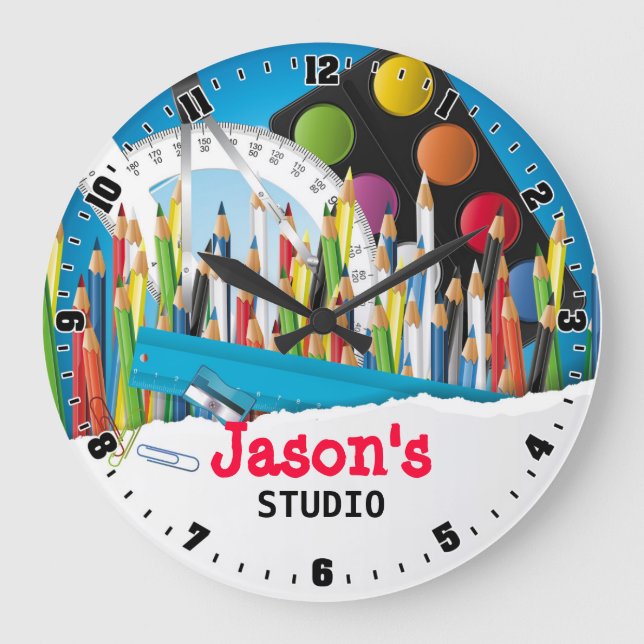 Artist Art Studio Personalizable Wall Clock (Front)